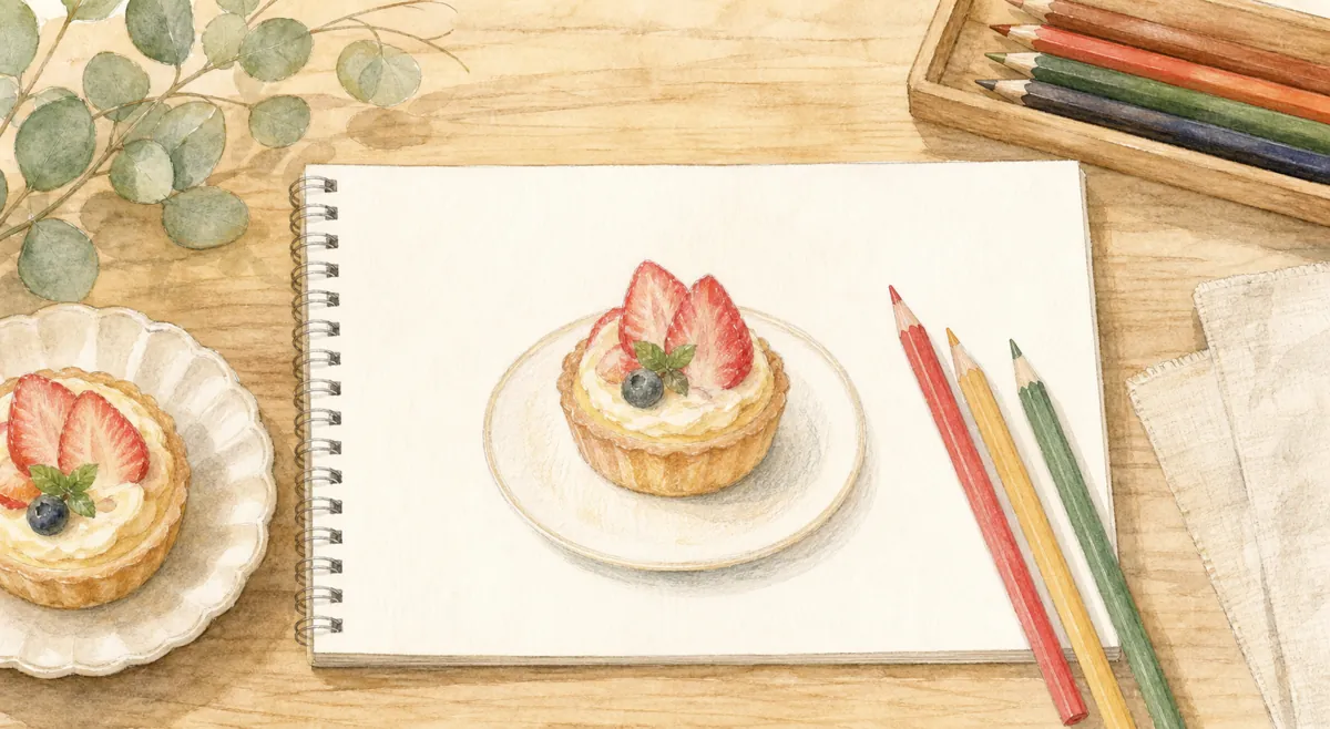 色鉛筆で小さな食べ物画のイラスト