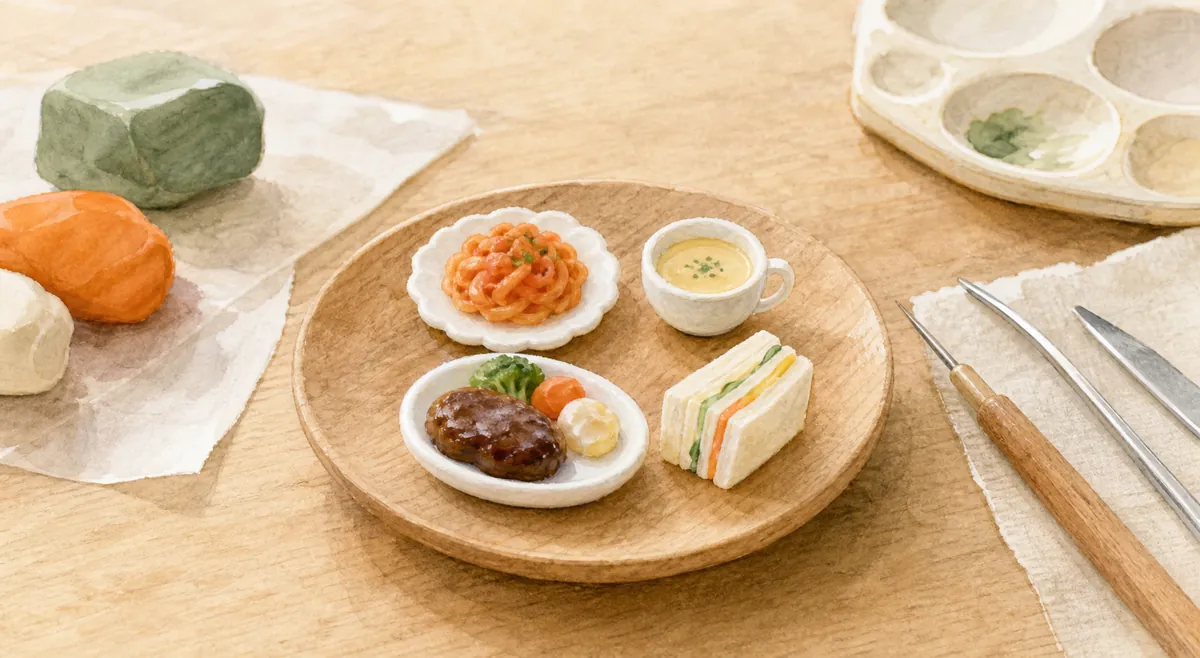 粘土でミニチュア料理のイラスト