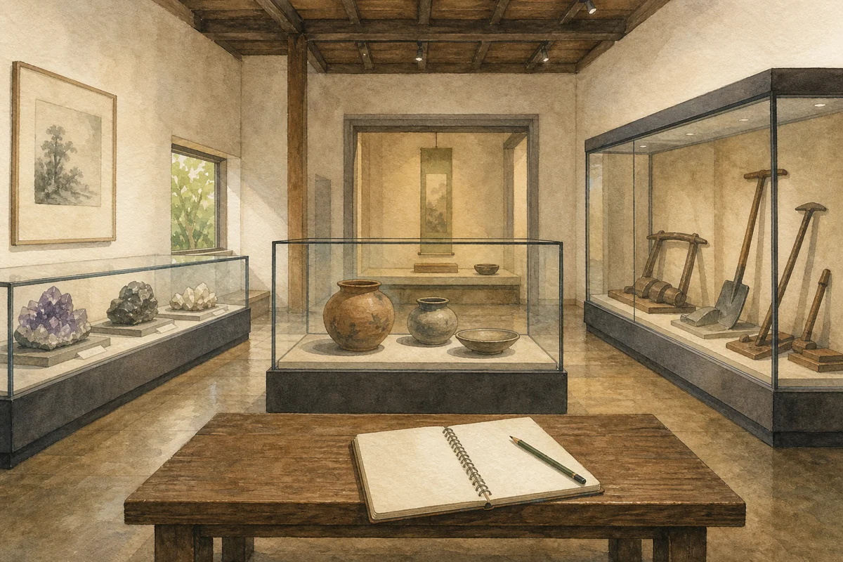 博物館の常設展めぐりのイラスト