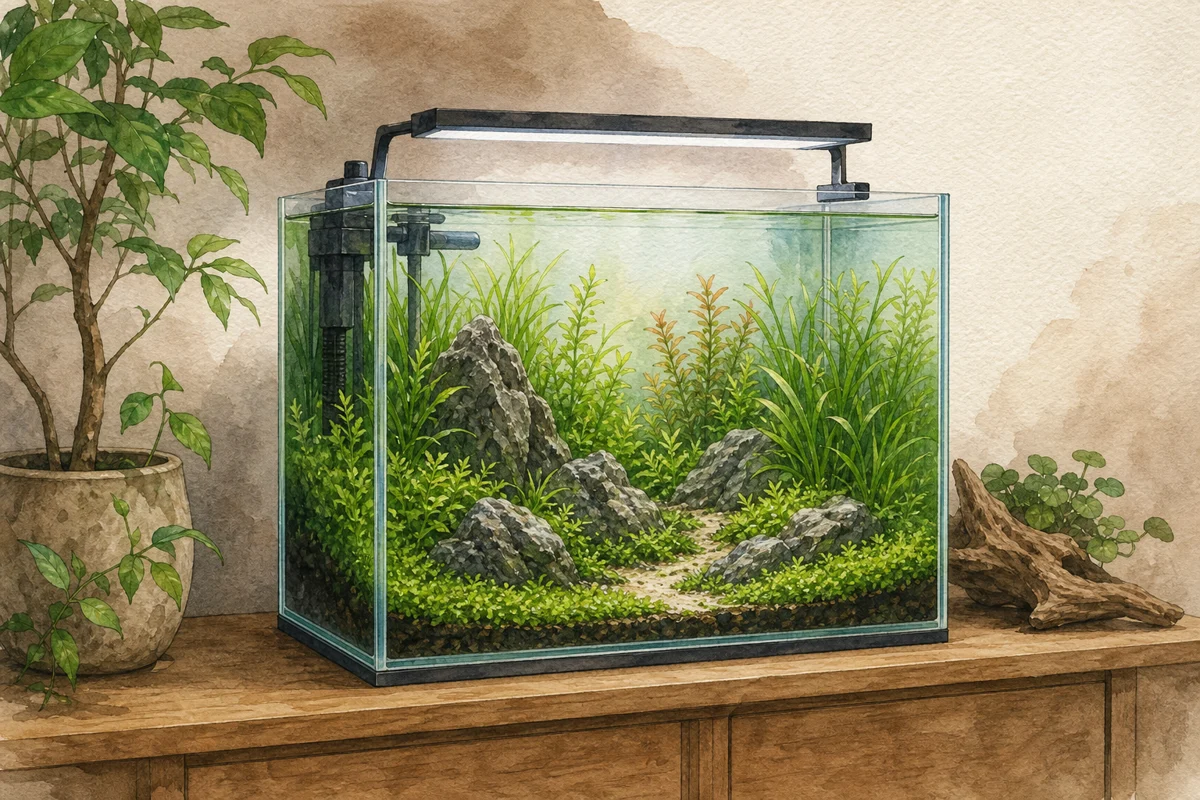 小型水槽のアクアスケープのイラスト