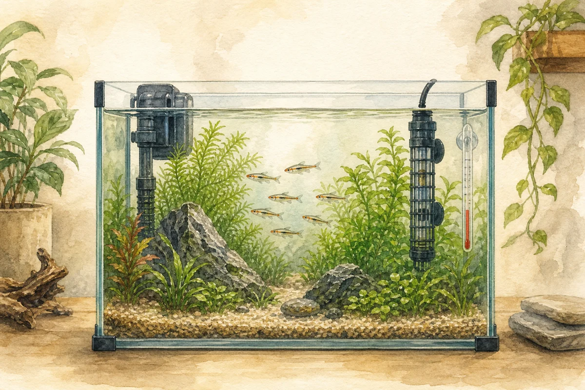 小型水槽で魚を飼うのイラスト