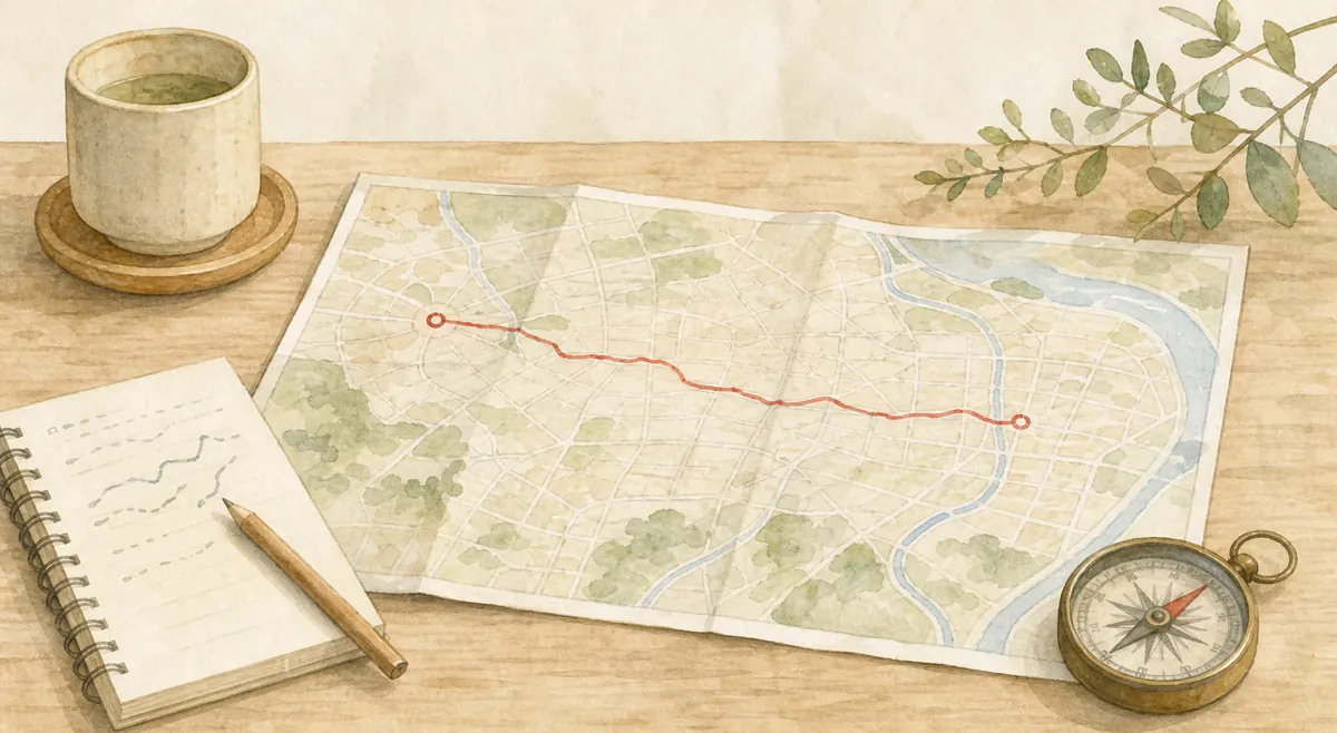 紙地図で2kmの道を読むのイラスト