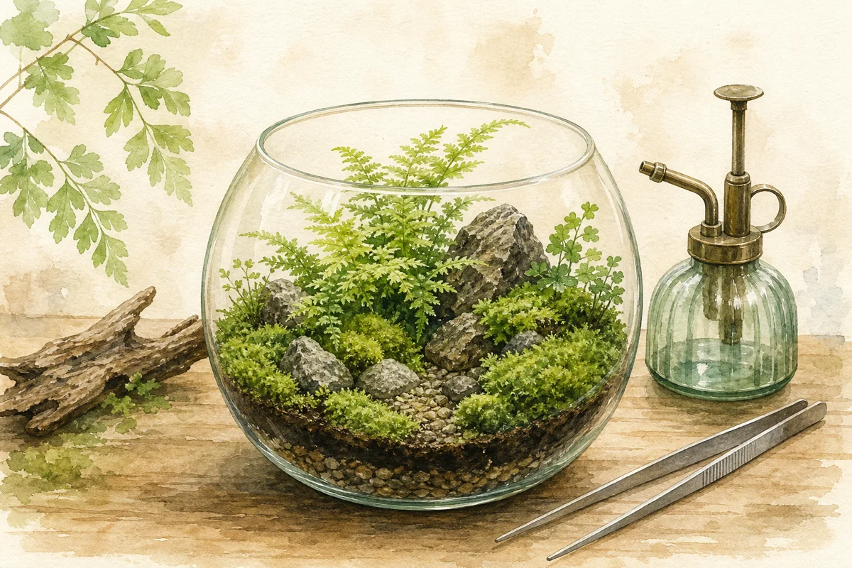 植物テラリウム作りのイラスト