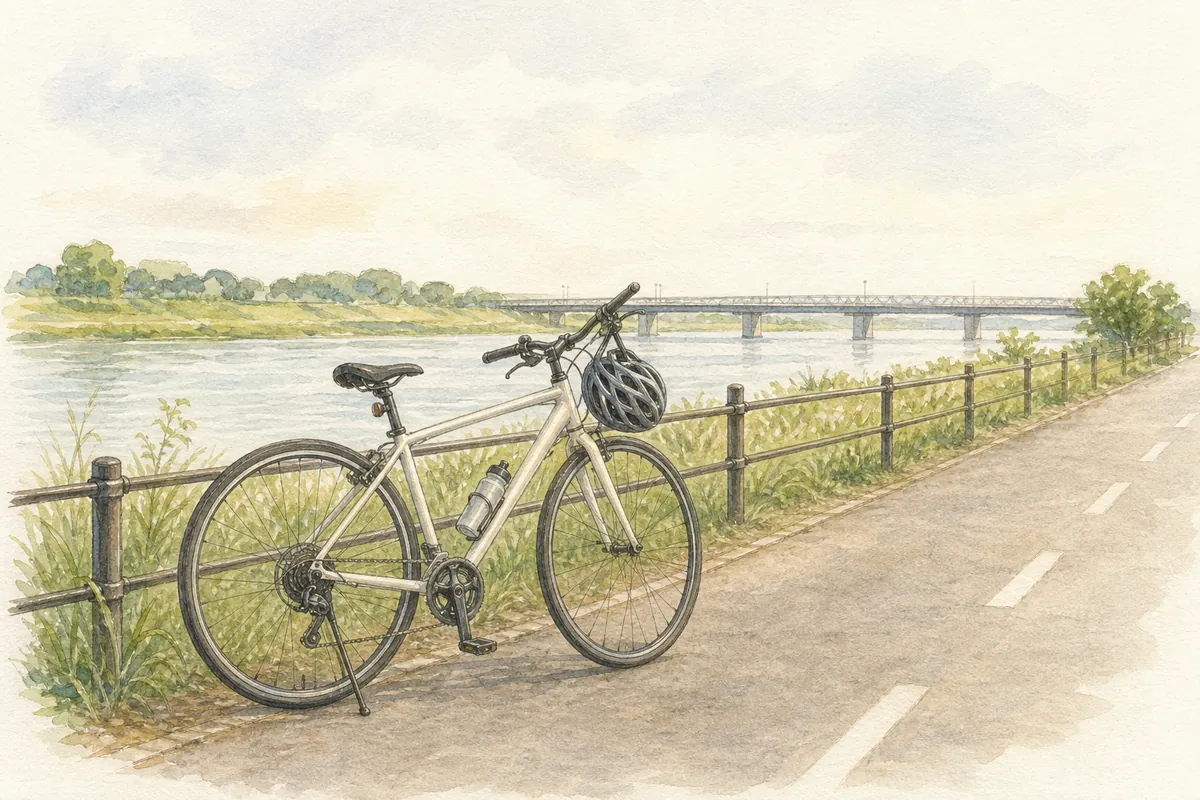 河川敷を30分サイクリングのイラスト