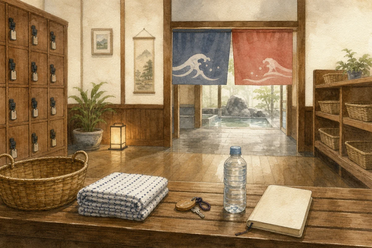 銭湯・温泉の記録めぐりのイラスト