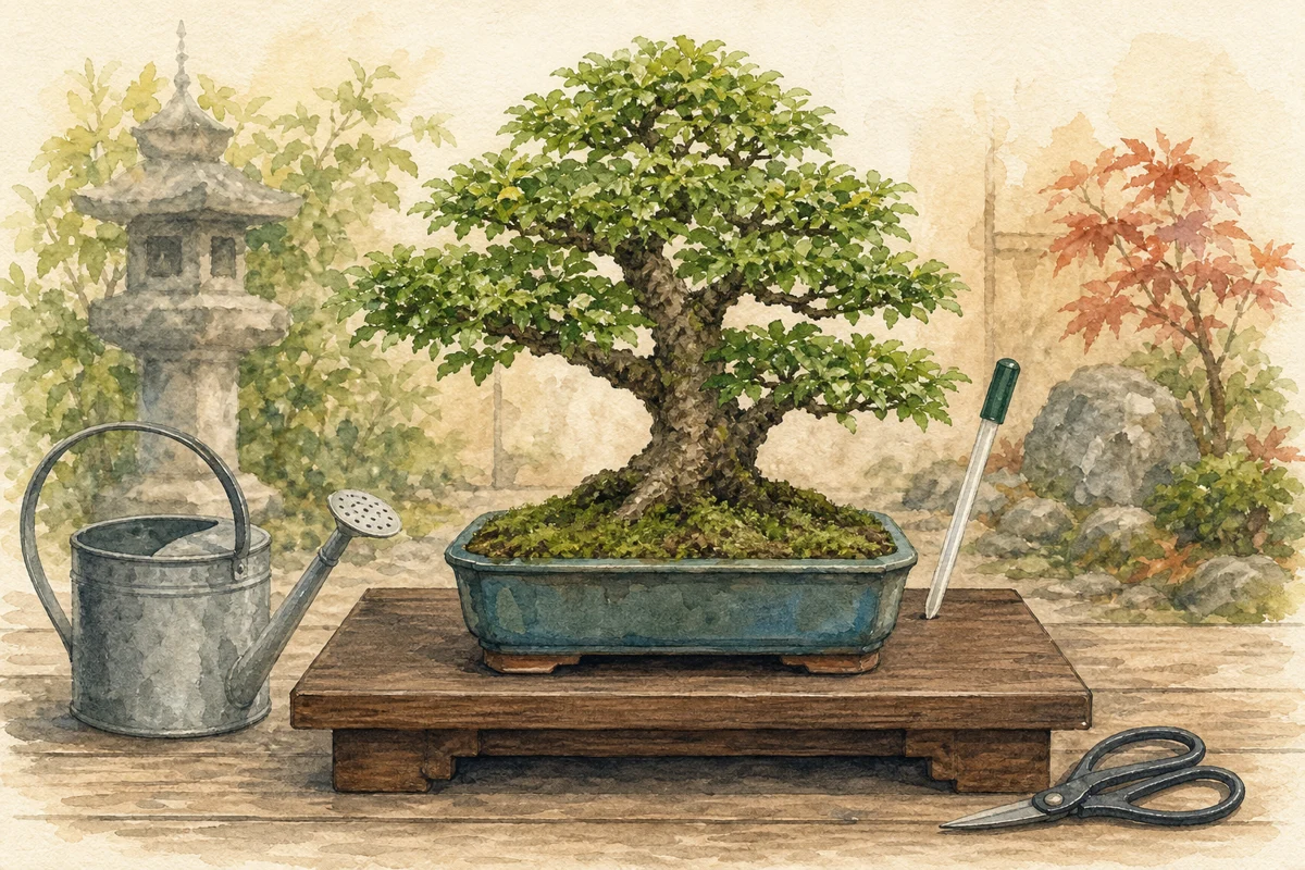 小さな盆栽の手入れのイラスト