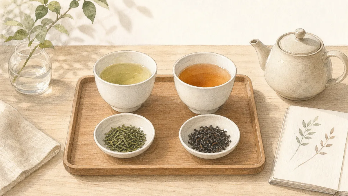 茶葉2種類の飲み比べのイラスト
