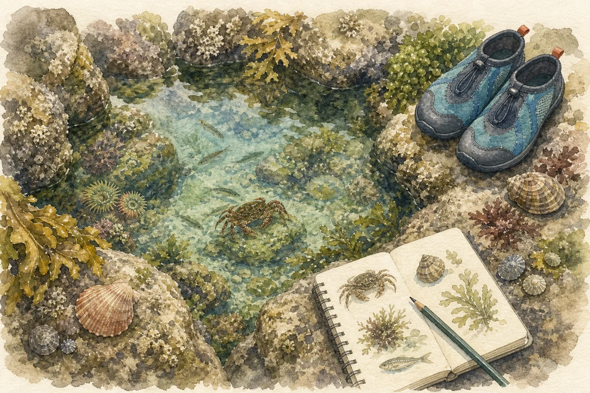 磯の生き物観察のイラスト