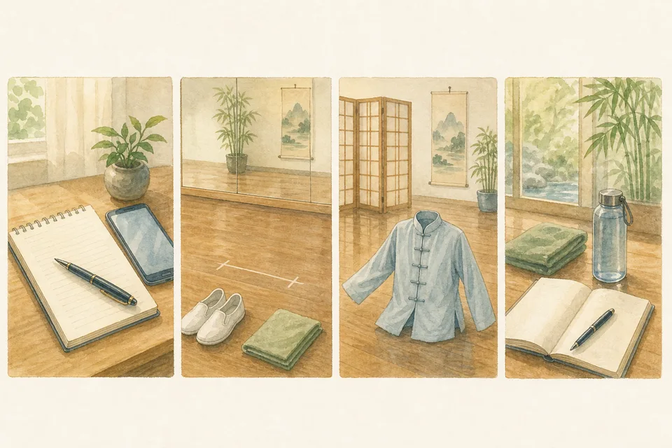 初心者向け太極拳の主な手順を4場面で示したイラスト